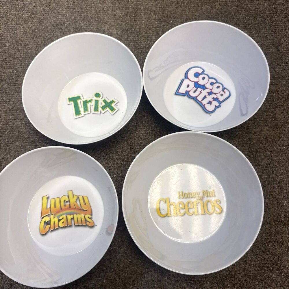 Lot Of 4 General Mills Melamine Cereal Bowls Cocoa Puffs Trix Honey Nut Cheerios